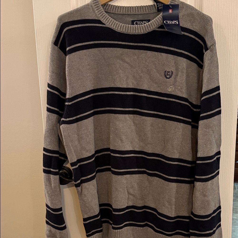 Chaps Men's Sweater with Gray and Black Stripes
